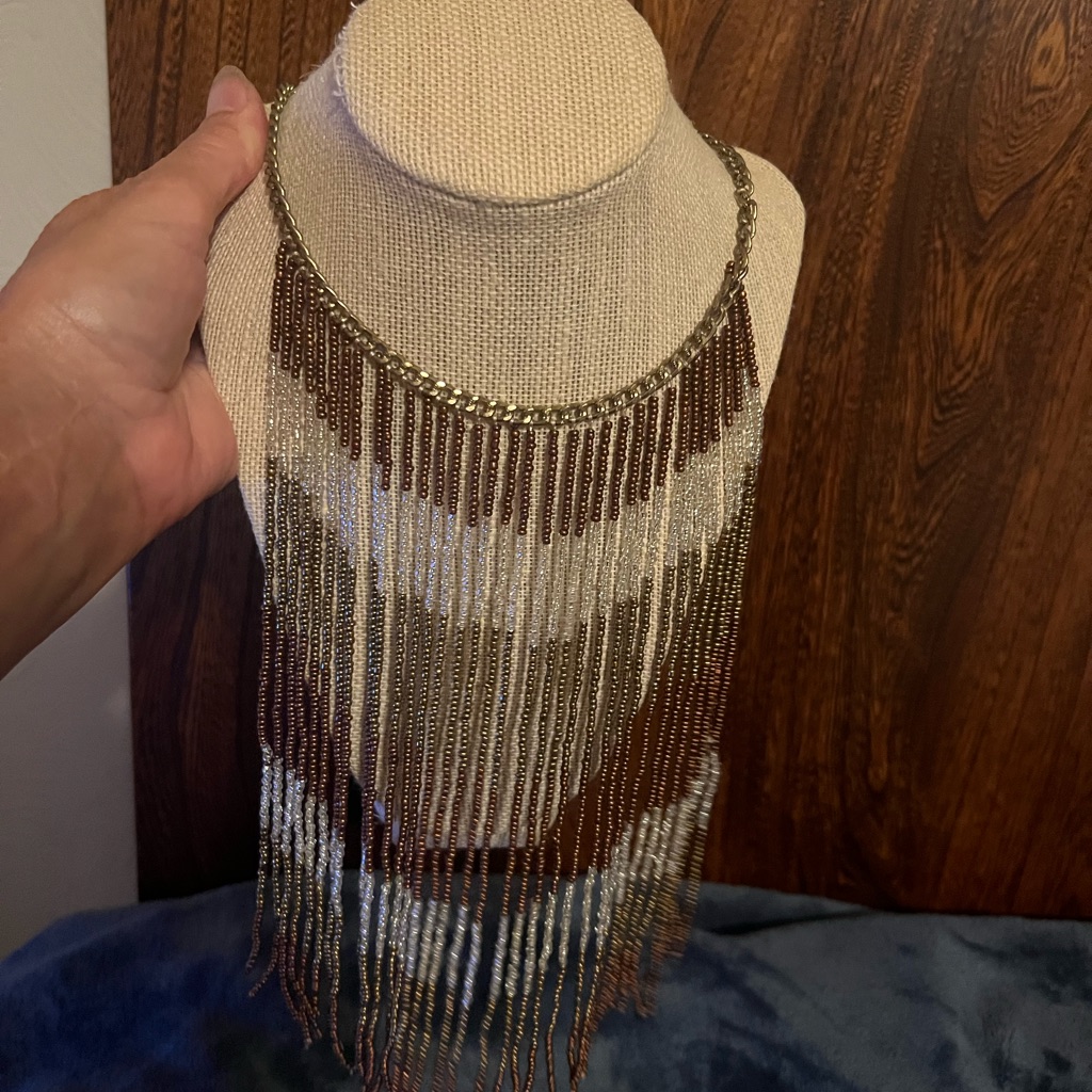 Altard State Shimmery Brown Silver Beaded Adjustable Necklace New With Tag 14$
